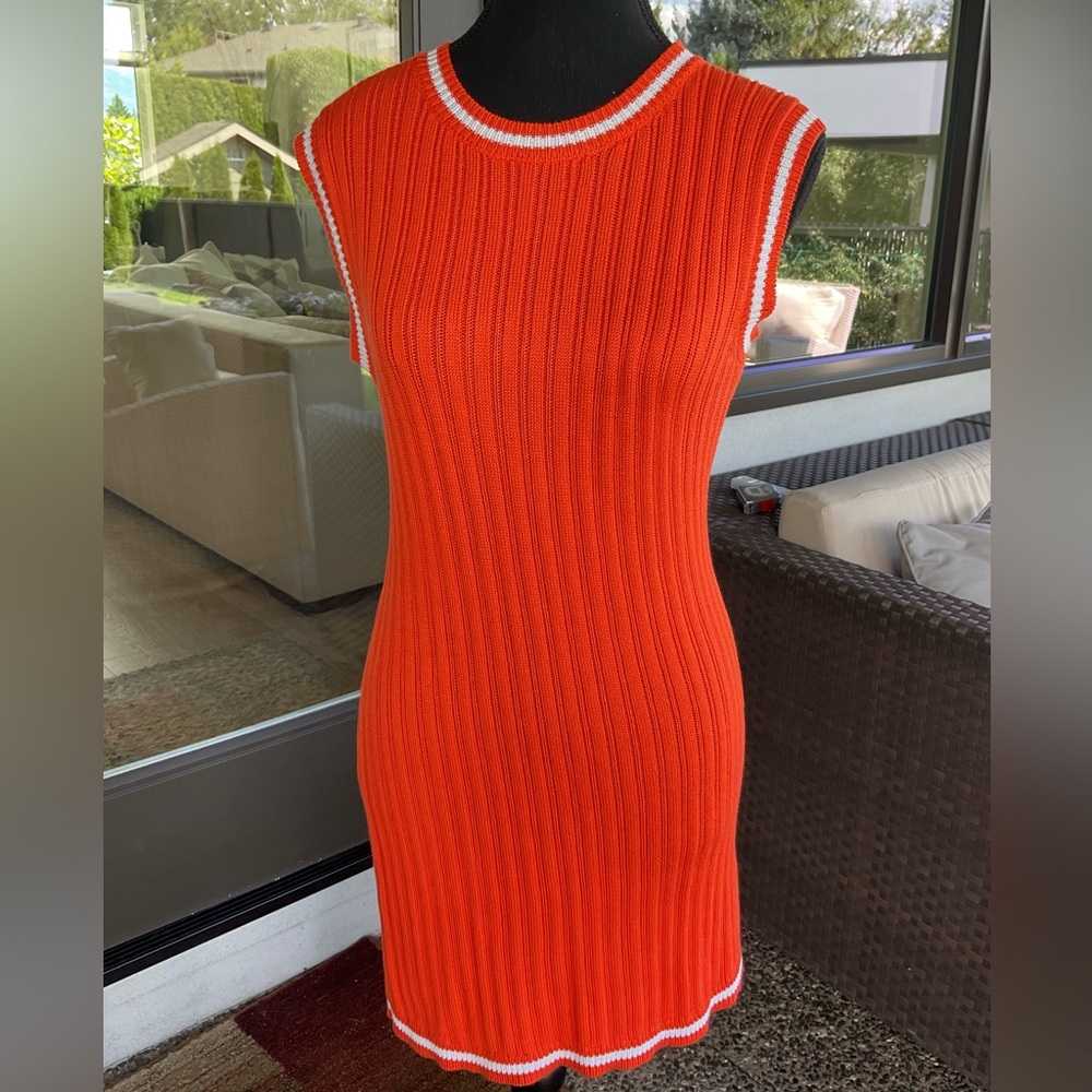 C&C California Vibrant Orange & White Ribbed Mini Dress/Tunic